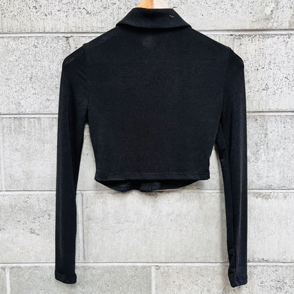 black / cropped mesh ruched body shirt / xs / new (3794305299457410300)