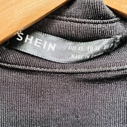 black / cropped mesh ruched body shirt / xs / new (3794305302923714536)