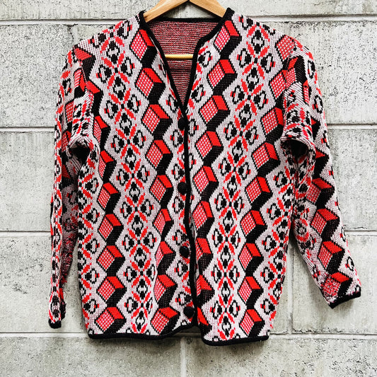 vintage cardigan / geometric acrylic / S Jackets