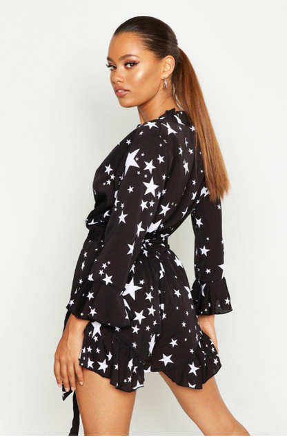 star print ruffle wrap playsuit / 22 / new (3802864204334137778)