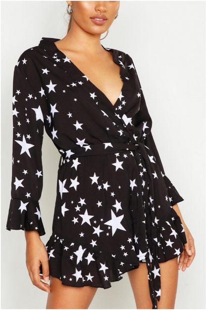 star print ruffle wrap playsuit / 22 / new (3802864210639745312)