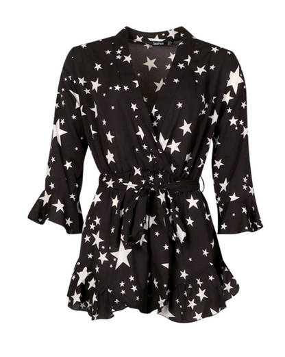 star print ruffle wrap playsuit / 22 / new (3802864214806457658)