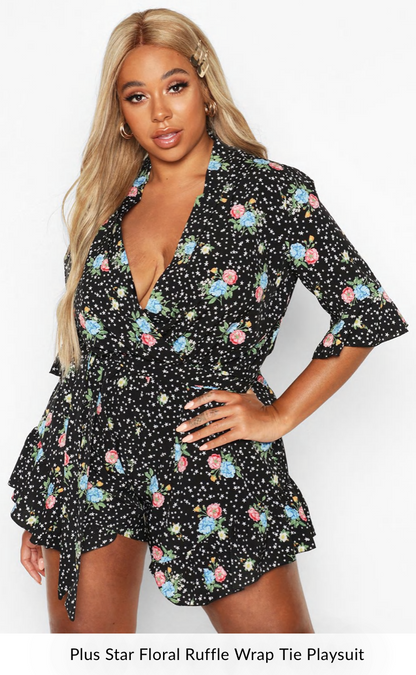 star print ruffle wrap playsuit / 22 / new (3802864223958619685)