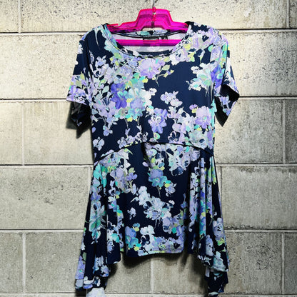 NINA LEONARD / floral top with waist detail / m (3810648253113507333)