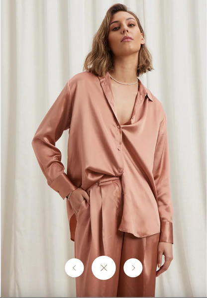 CAITLYN CRISP / othello shirt in rose pink silk / 12 / $450rrp / BNWT (3826374160020379041)