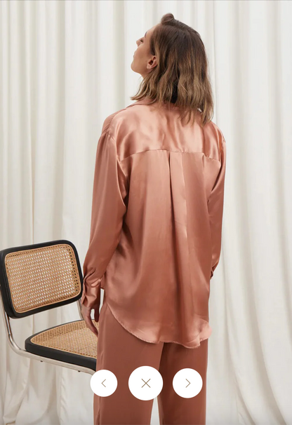 CAITLYN CRISP / othello shirt in rose pink silk / 12 / $450rrp / BNWT (3826374164124634308)