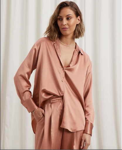 CAITLYN CRISP / othello shirt in rose pink silk / 12 / $450rrp / BNWT (3826374378477372019)