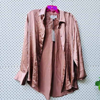 CAITLYN CRISP / othello shirt in rose pink silk / 12 / $450rrp / BNWT (3826444443415279238)