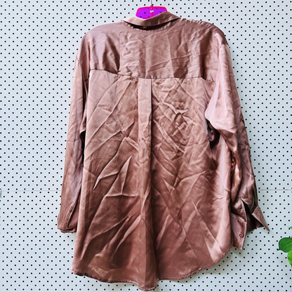 CAITLYN CRISP / othello shirt in rose pink silk / 12 / $450rrp / BNWT (3826444462449311325)