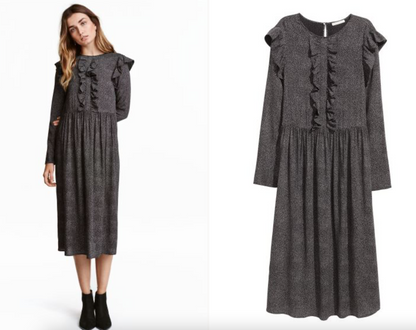 patterned 3/4 dress with ruffles / s (3828264846746618894)