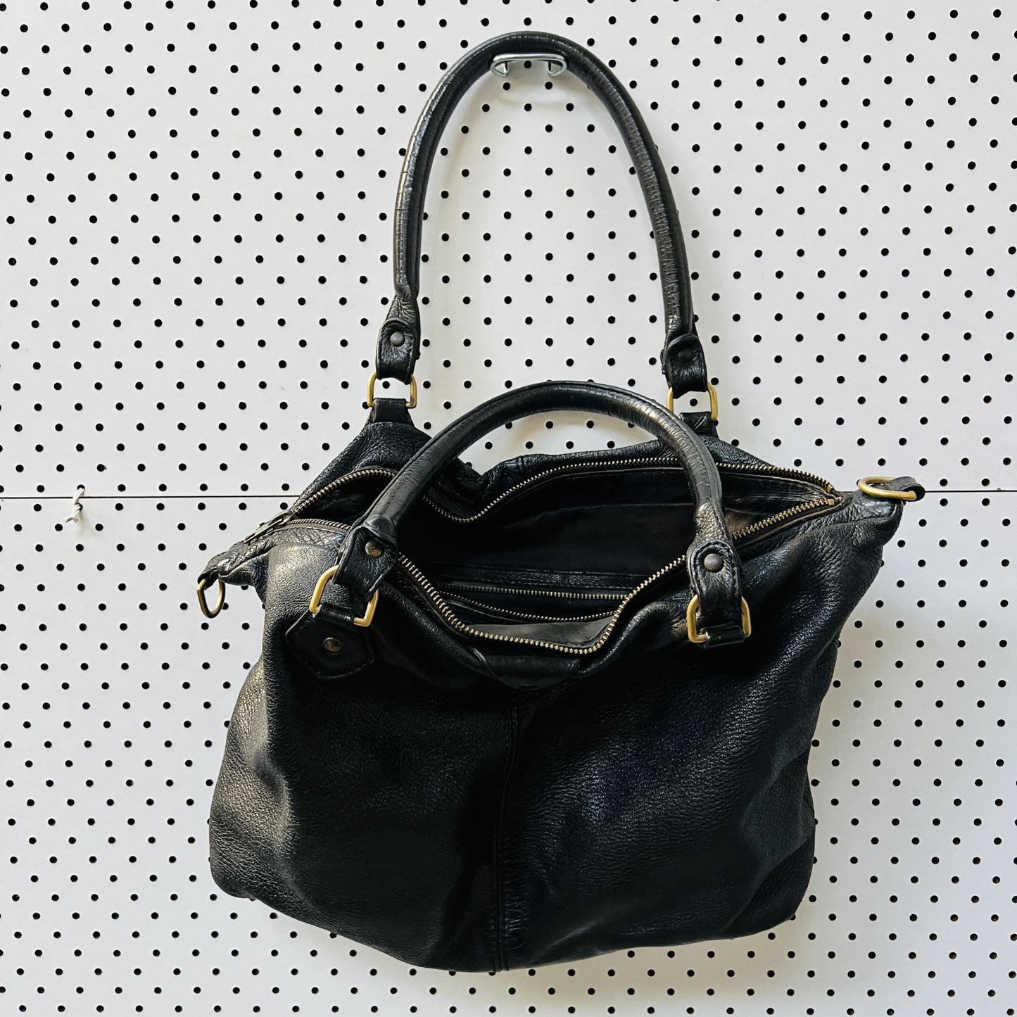 DEADLY PONIES / black leather bag - mr chain gang? / made in nz (3843023647835745761)