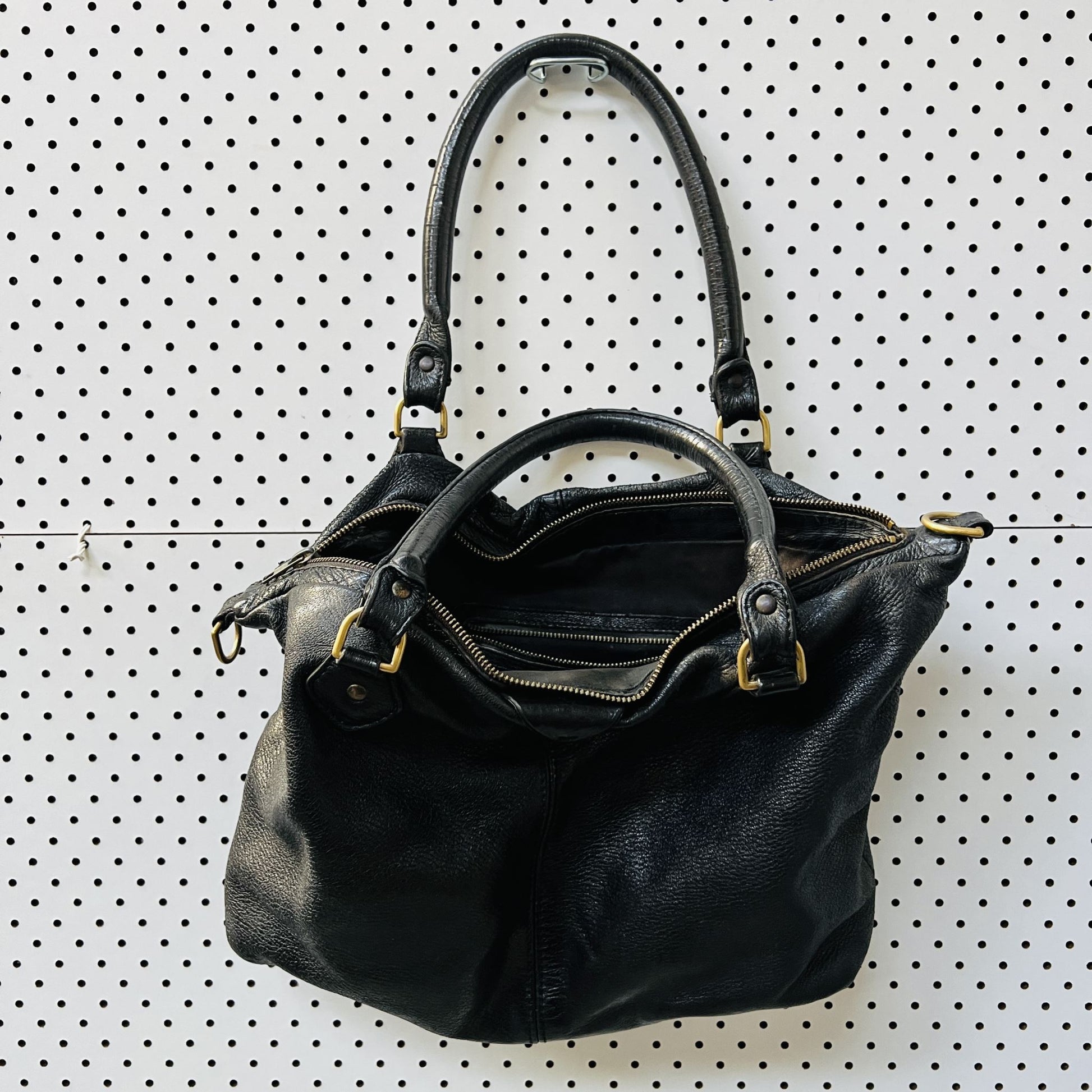 DEADLY PONIES / black leather bag - mr chain gang? / made in nz (3843023647835745761)