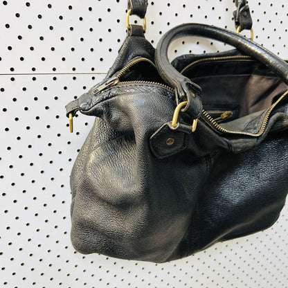 DEADLY PONIES / black leather bag - mr chain gang? / made in nz (3843023654485210250)