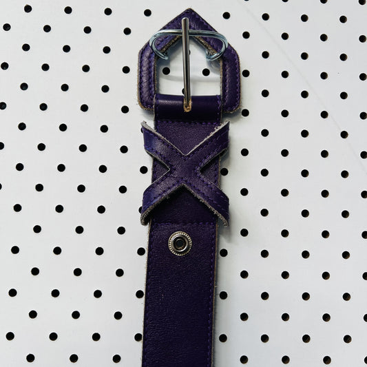 NZ VINTAGE / purple leather belt / s (3853328455735239504)
