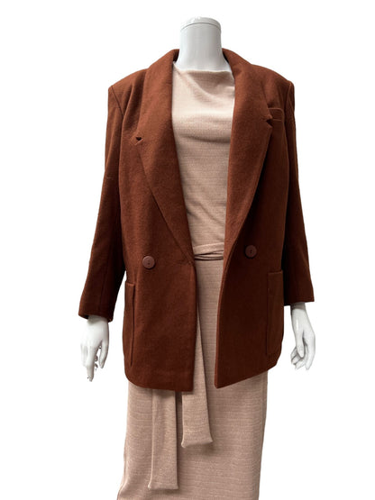 uk vintage / brown wool double breasted coat / s (3855479701256720480)