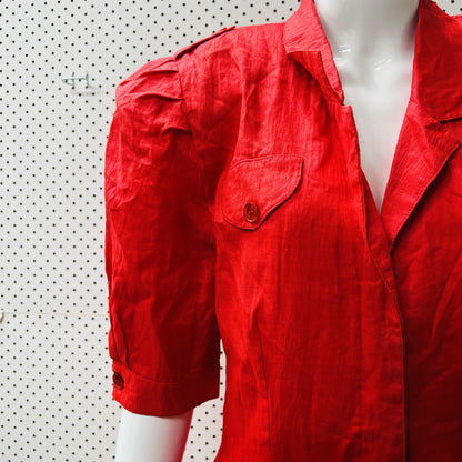 1980s / nz vintage / 'gloss' bright red linen 1980s dress / s/m (3858051580948358708)