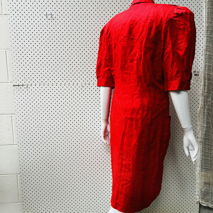1980s / nz vintage / 'gloss' bright red linen 1980s dress / s/m (3858051583323165482)