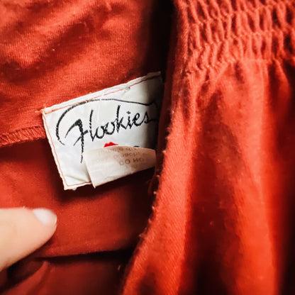 nz vintage / 'FLOOKIES' burnt orange 1970s dress / s (3858051722860867226)