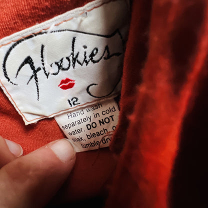 nz vintage / 'FLOOKIES' burnt orange 1970s dress / s (3858051724756054758)
