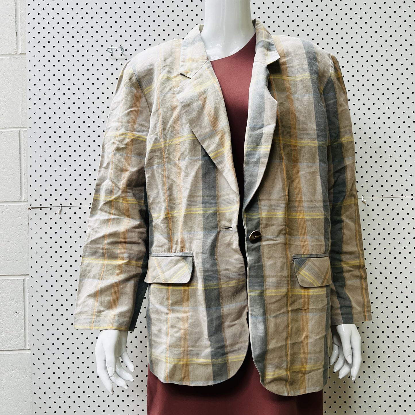 nz vintage / plaid linen jacket / fashion warehouse / m/l (3859017515521732325)