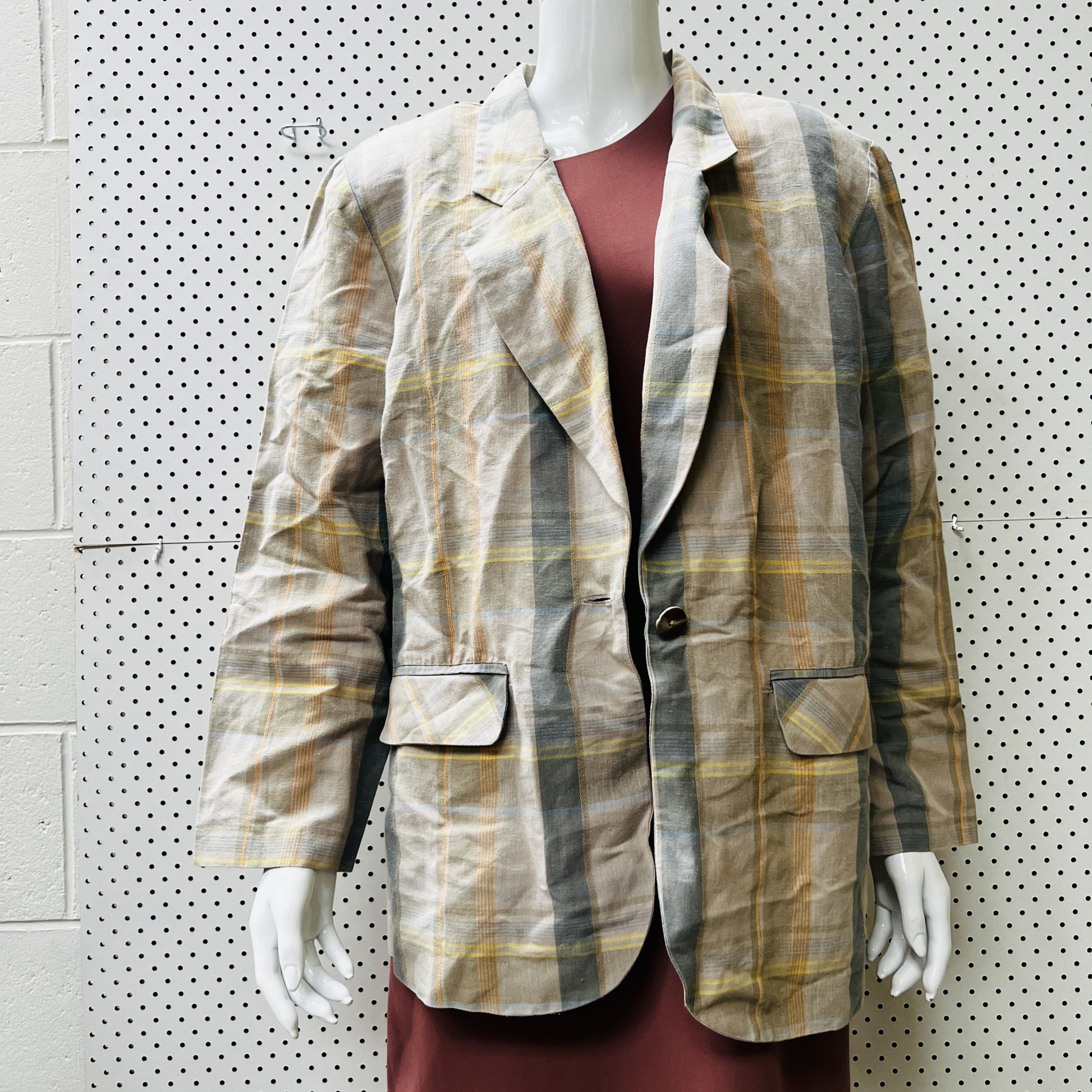 nz vintage / plaid linen jacket / fashion warehouse / m/l (3859017515521732325)