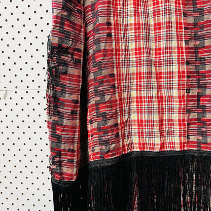 LIZ MITCHELL / enormous plaid fringed scarf or shawl (3859828261237615678)