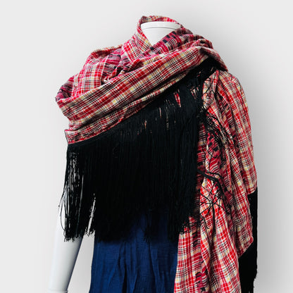 LIZ MITCHELL / enormous plaid fringed scarf or shawl (3859871347099861453)