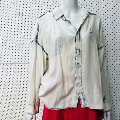 bleached denim / button down shirt / M (3861527084295774127)