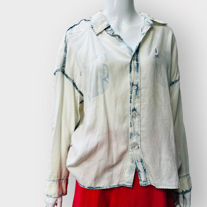 bleached denim / button down shirt / M (3861527436335777375)