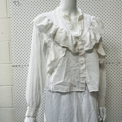 ZARA / white cotton ruffled blouse / m (3862979453134328088)