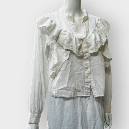 ZARA / white cotton ruffled blouse / m (3862979590769866758)