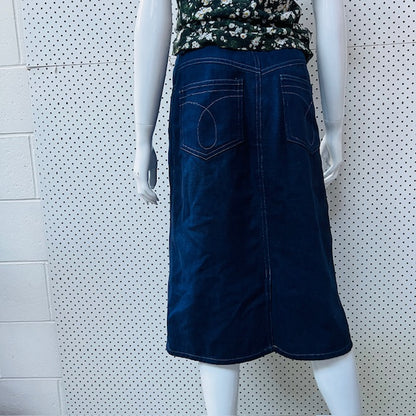 1990s nz vintage / denim skirt with white stitching / s (3866001461788338433)