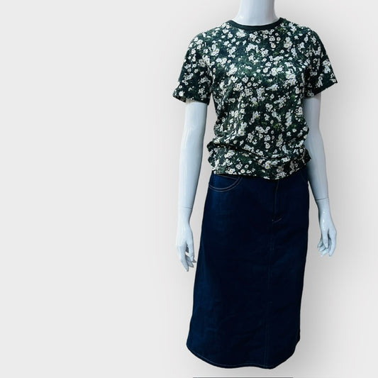1990s nz vintage / denim skirt with white stitching / s (3866001783512897661)