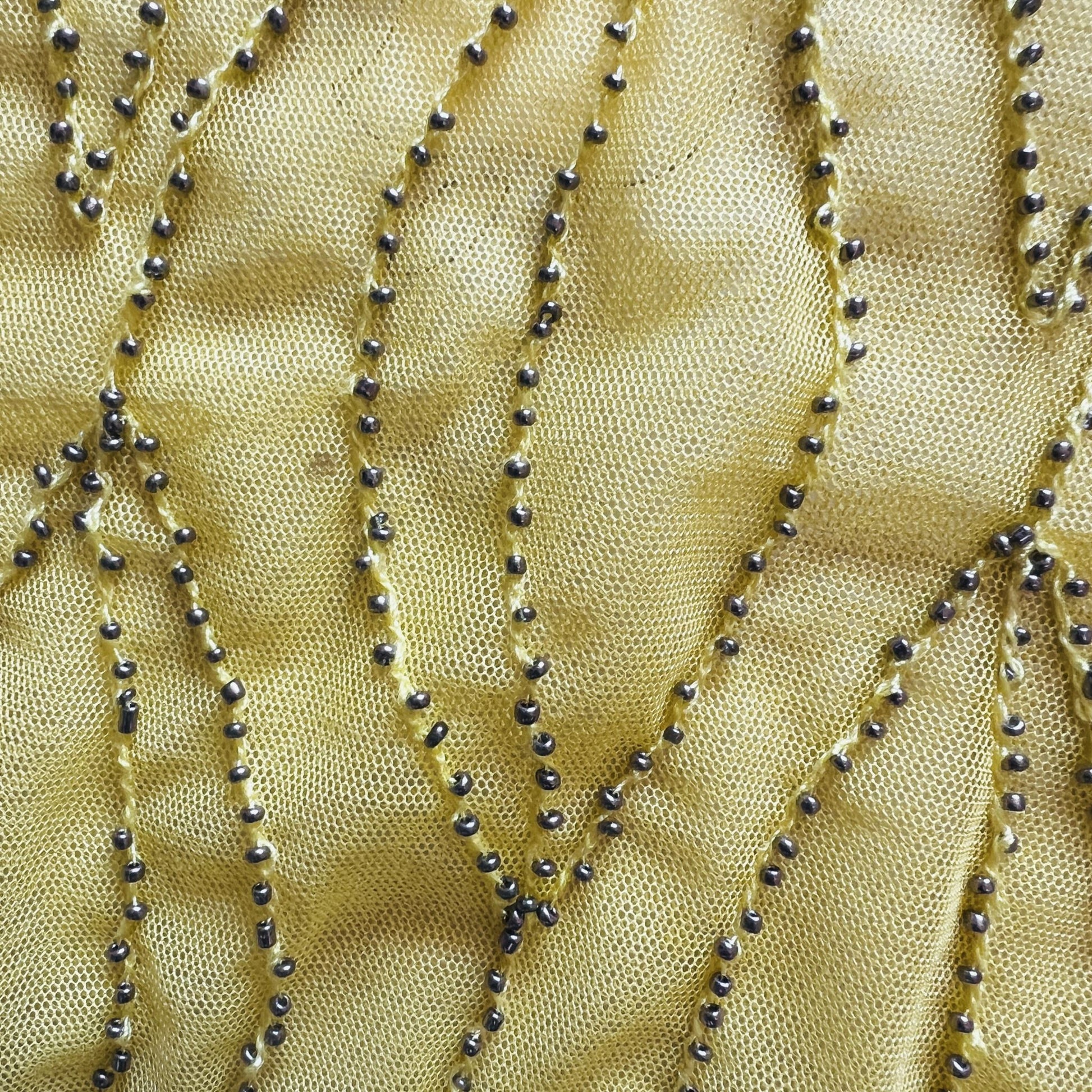 ZARA / bright yellow mesh top with beading / L (3866447900055174365)