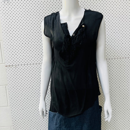 SALASAI / black top with ruffle / s / made in nz (3867562475339497843)