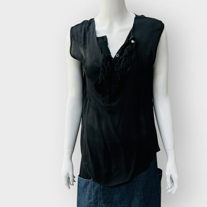 SALASAI / black top with ruffle / s / made in nz (3867563054282800976)