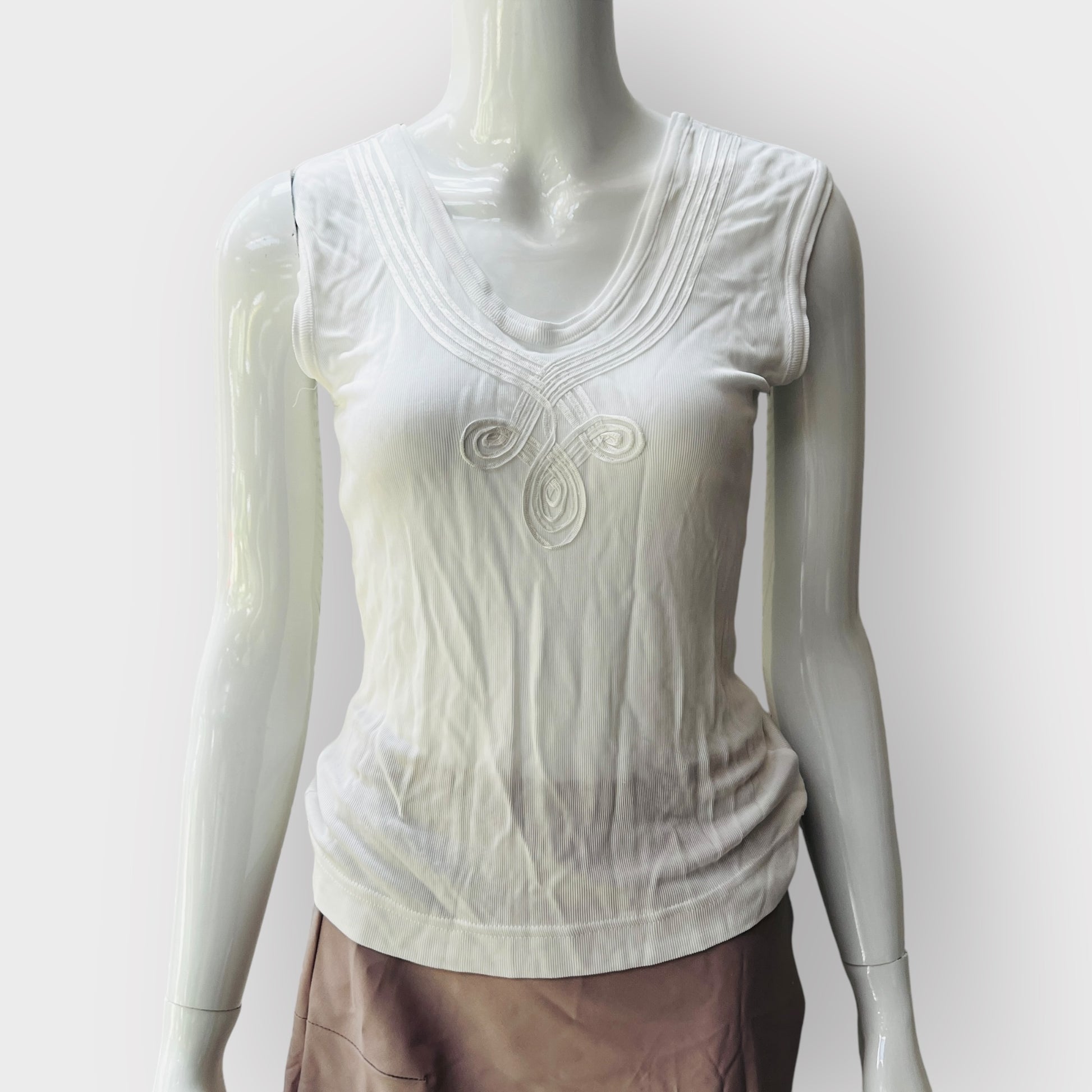 1990s nz vintage / ROSARIA HALL / white sleeveless tank top / s (3869300846085108122)