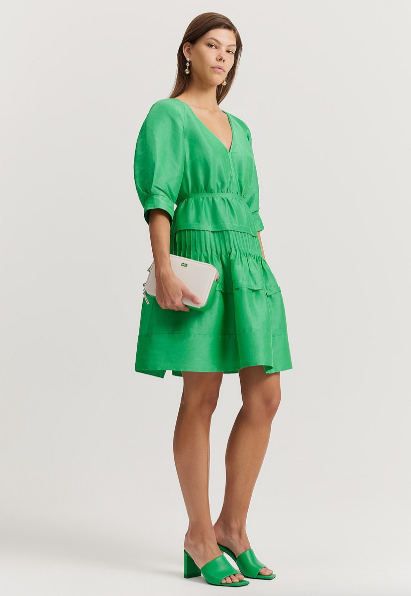 COUNTRY ROAD / Gathered Tiered Mini Dress / silk linen / 16 Dresses