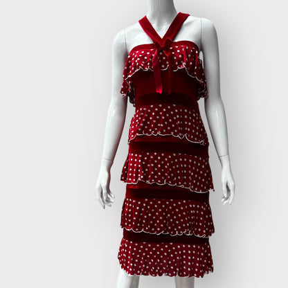 GERRY SHAW / tiered red dress / s (3872149639310769185)