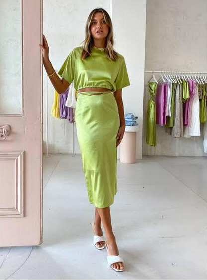 HANSEN & GRETEL / green silk open-back top / s (3873106354018432916)