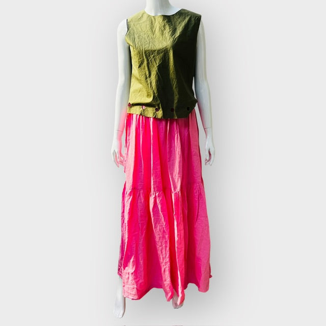 CAITLYN CRISP / still the one / pink linen skirt/dress/sarong / s (3873177425565183997)