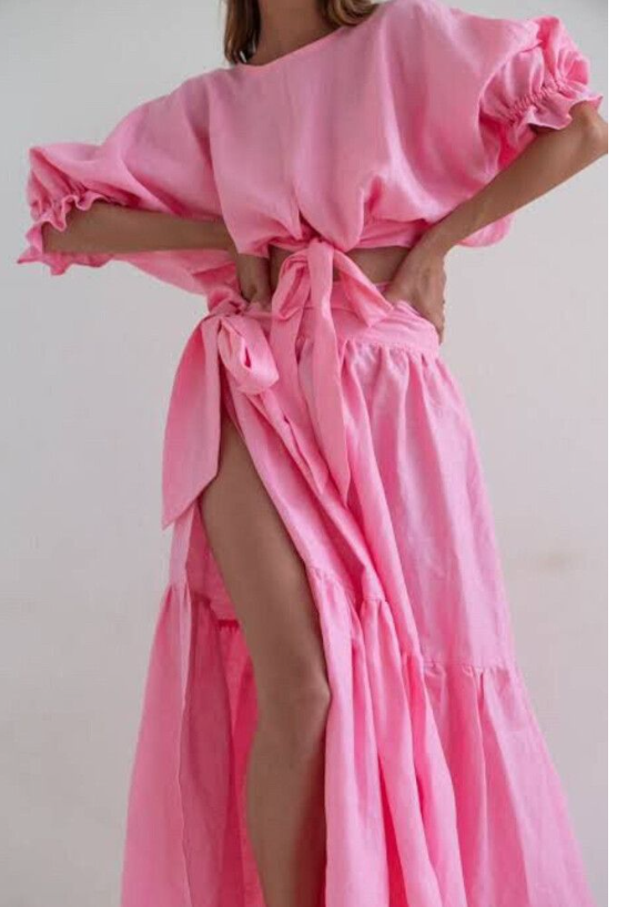 CAITLYN CRISP / still the one / pink linen skirt/dress/sarong / s Skirts