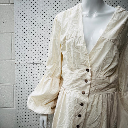 1980s nz vintage / buttonup parachute sleeve dress / s (3873354005832393793)