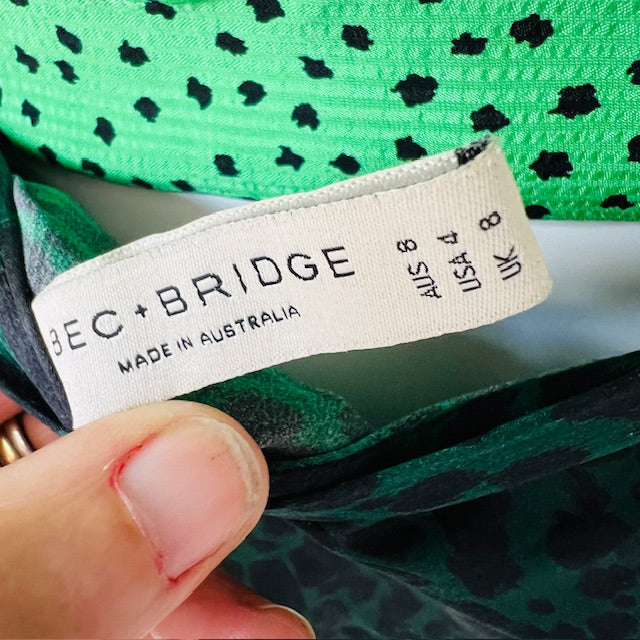 BEC & BRIDGE / green cheetah animale fever silk bias skirt / s Skirts