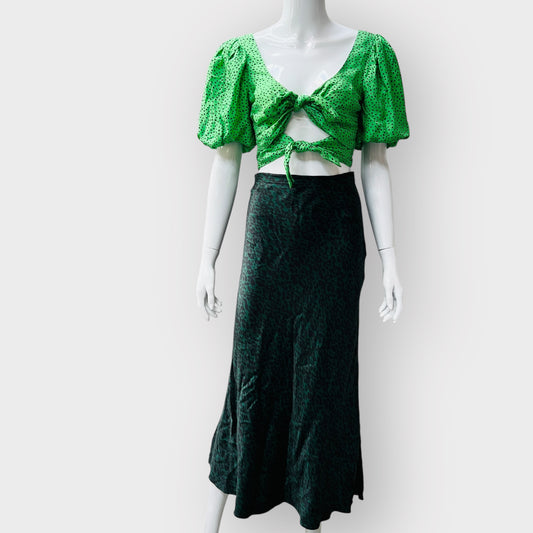 BEC & BRIDGE / green cheetah animale fever silk bias skirt / s Skirts