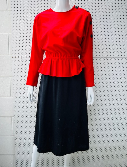 1980s nz vintage / HY ROSE / peplum dress / s (3873535369733223562)