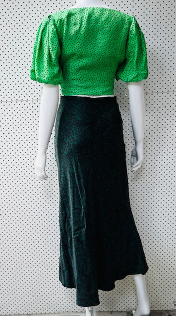 BEC & BRIDGE / green cheetah animale fever silk bias skirt / s Skirts