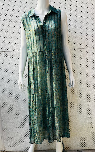 MAX / green floral maxi dress / m (3874320270914951255)