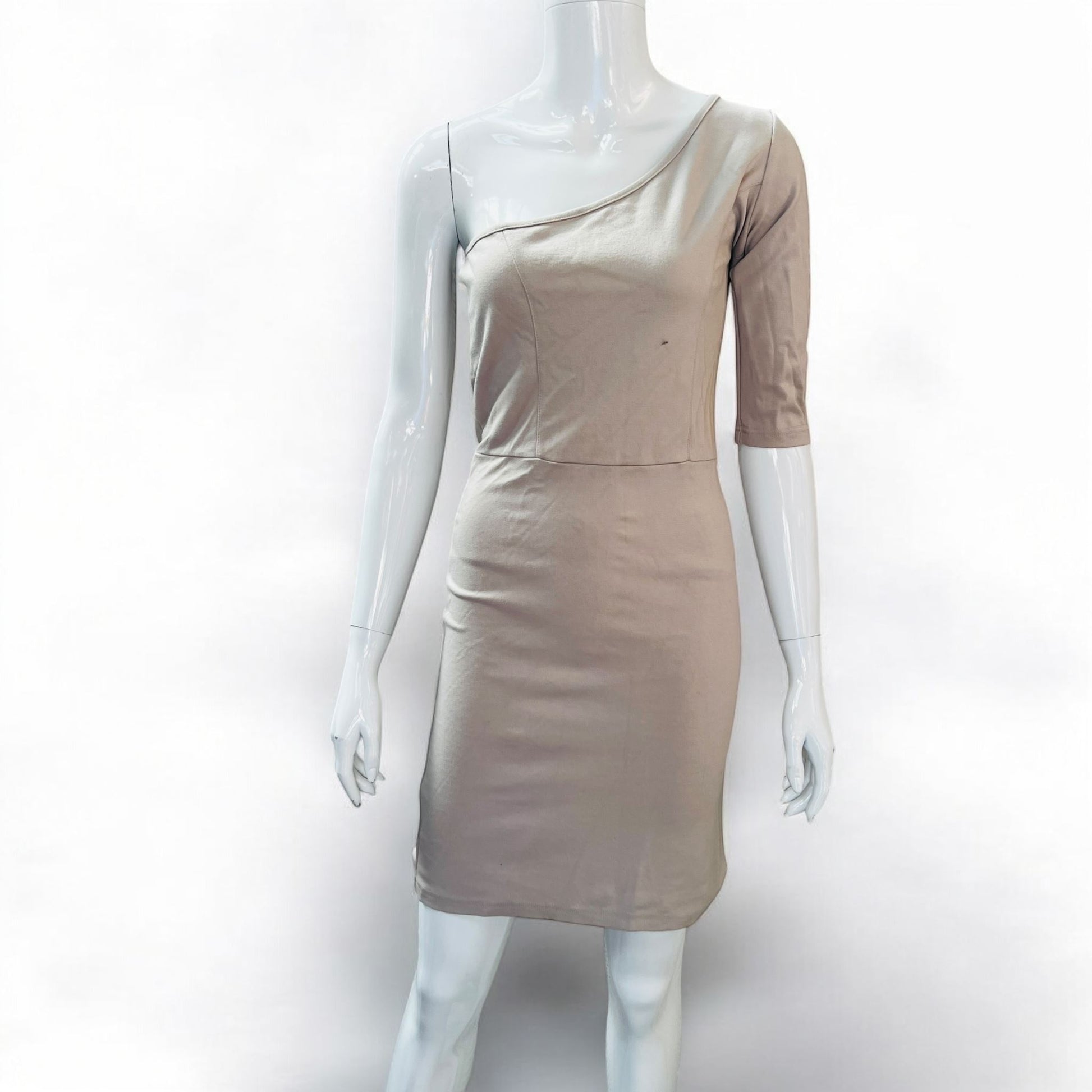 00s nz vintage / JULIETTE HOGAN / nude off shoulder fitted dress / 10 Dresses