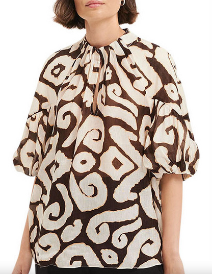 COUNTRY ROAD / print detail tuck blouse / s (3877766995554372115)